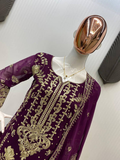 TRENDING KURTA PLAZZO AND DUPATTA SET WITH  BEAUTIFUL SEQUENCE EMBROIDERY WORK single available wholesale