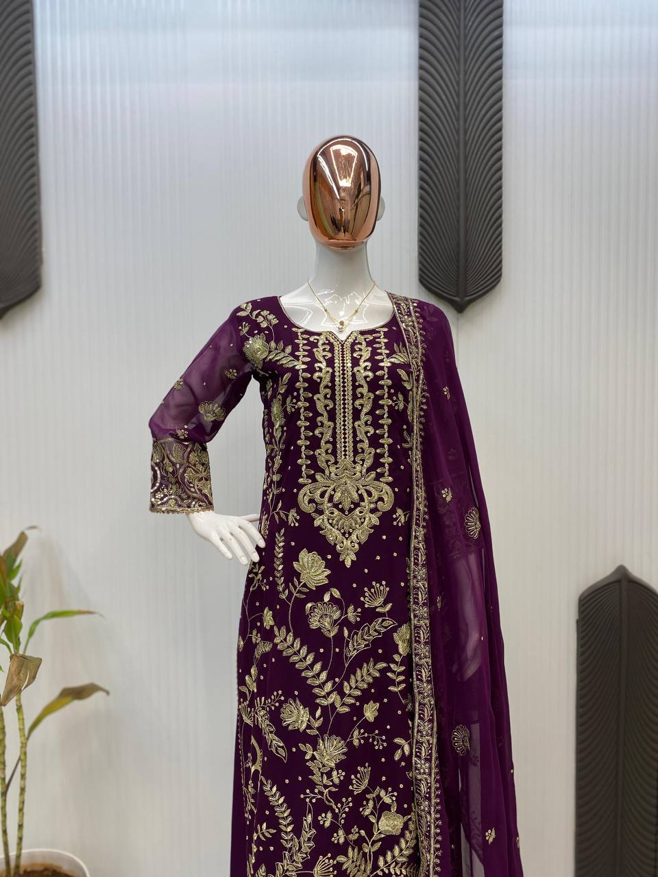 TRENDING KURTA PLAZZO AND DUPATTA SET WITH  BEAUTIFUL SEQUENCE EMBROIDERY WORK single available wholesale