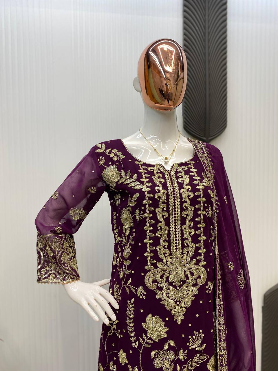 TRENDING KURTA PLAZZO AND DUPATTA SET WITH  BEAUTIFUL SEQUENCE EMBROIDERY WORK single available wholesale