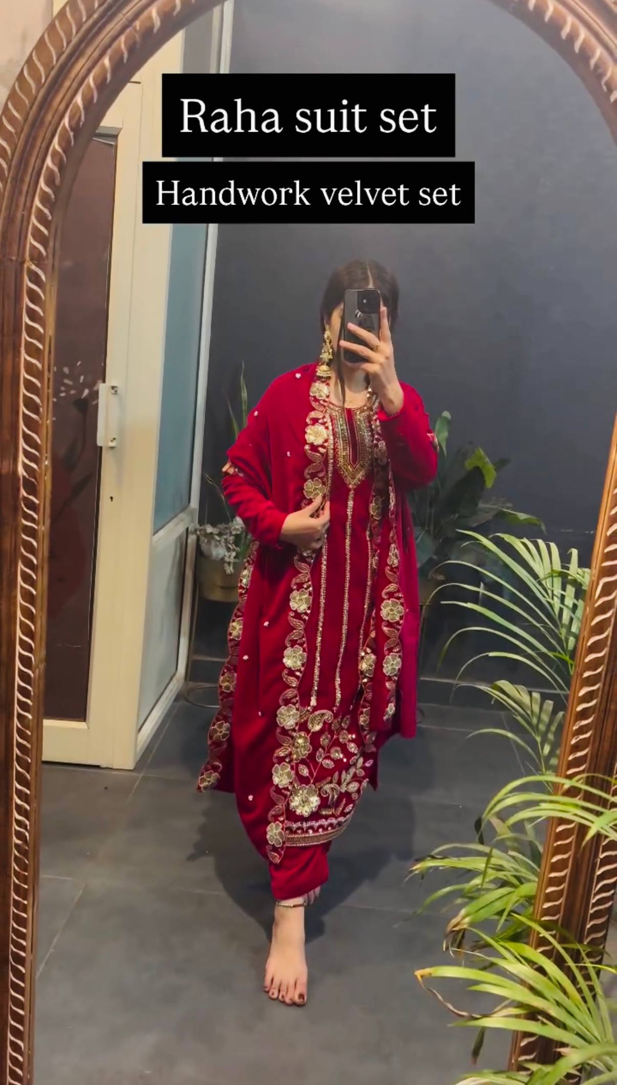 3 PIECE EMBROIDERED SUIT ON VELVET FABRIC WITH HEAVY WORK