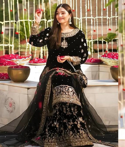 DESIGNER WEAR 9000 VELVET TOP WITH SHARARA single available wholesale