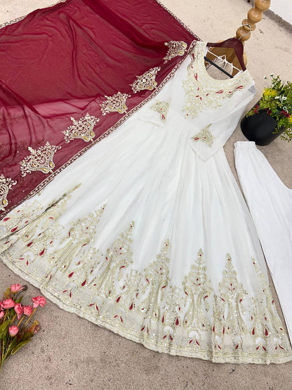 Real Modelling Launching Heavy Designer Party Wear Look Gown-Dupatta in Heavy Multy Thread Embroidery Sequence Work