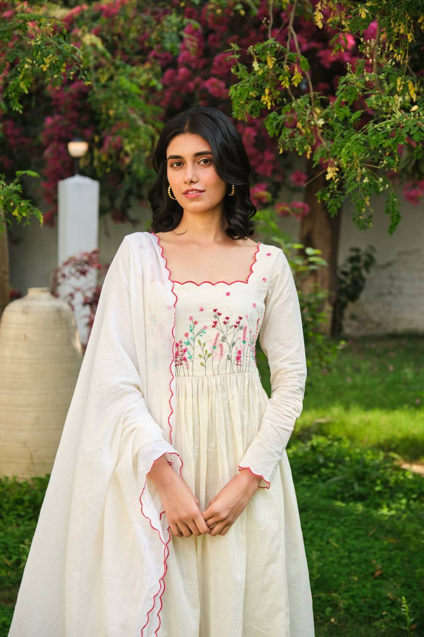 Designer Collection In Khadi Cotton With Thread Work Dupatta Set Fully Stitched Ready To Wear  single available wholesale