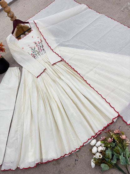 Designer Collection In Khadi Cotton With Thread Work Dupatta Set Fully Stitched Ready To Wear  single available wholesale