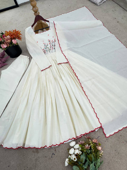 Designer Collection In Khadi Cotton With Thread Work Dupatta Set Fully Stitched Ready To Wear  single available wholesale