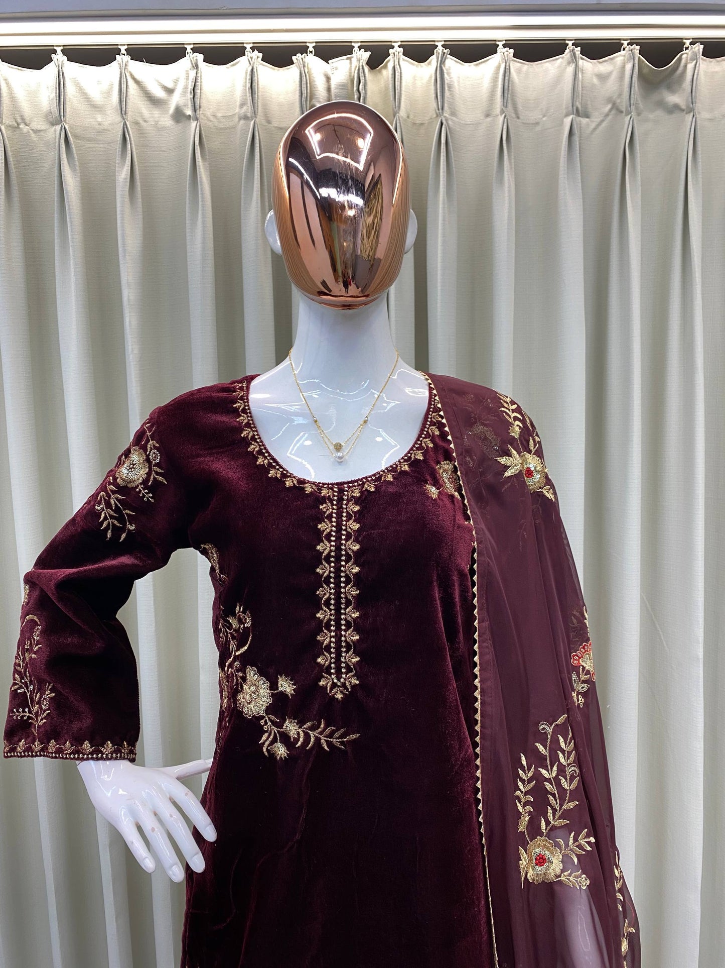 VELVET DESIGNER WEAR KURTA PLAZZO PAIR WITH EMBROIDERY WORK single available wholesale