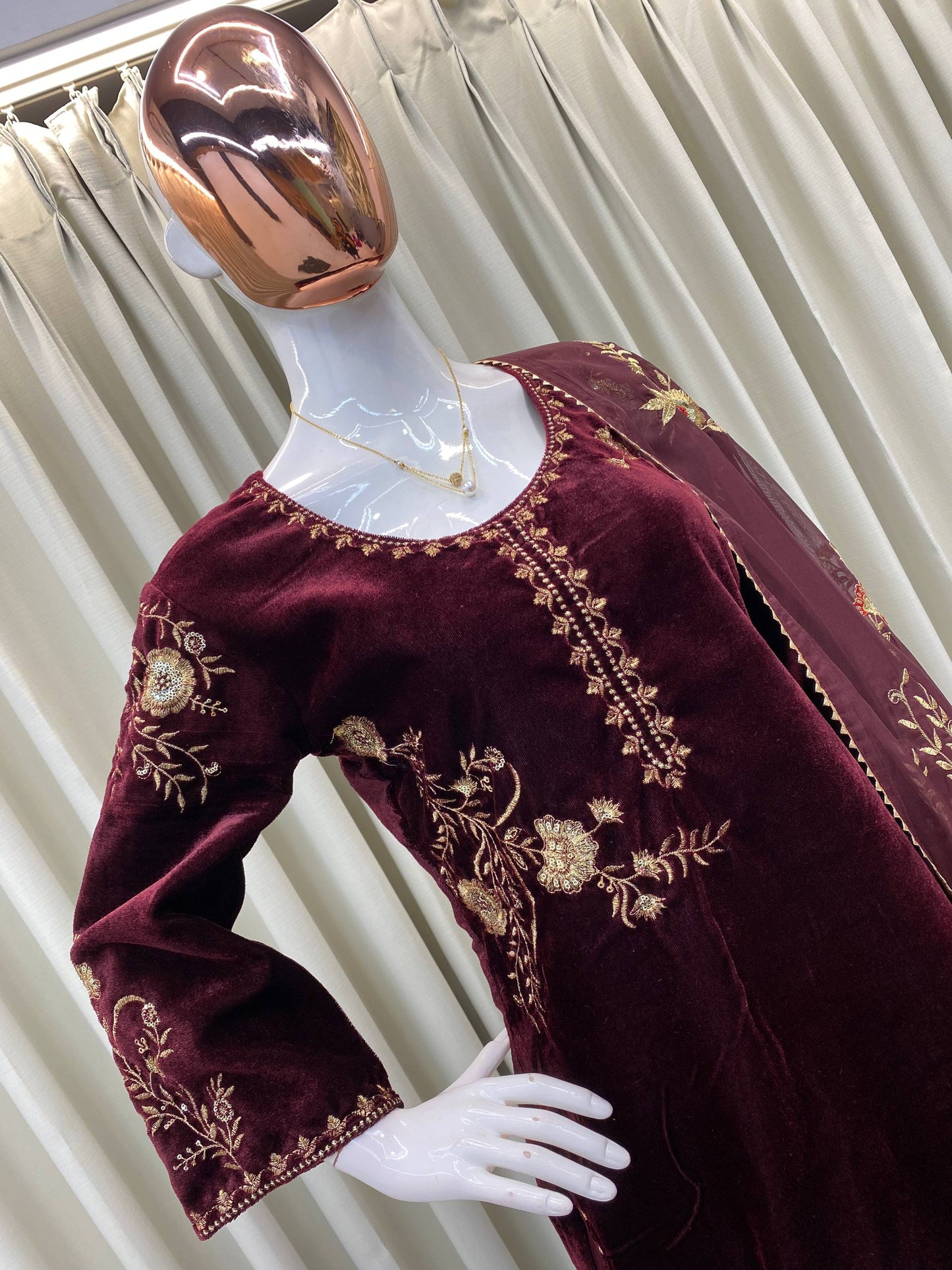 VELVET DESIGNER WEAR KURTA PLAZZO PAIR WITH EMBROIDERY WORK single available wholesale