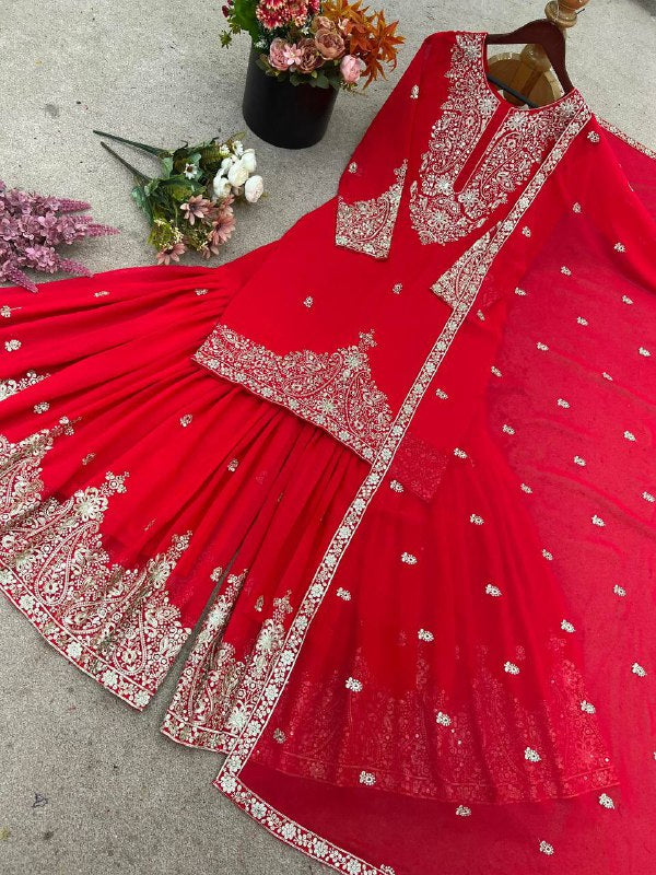 Faux Georgette With Embroidery Work Top-Bottom And Dupatta Set Fully Stitched Ready To Wear single available wholesale