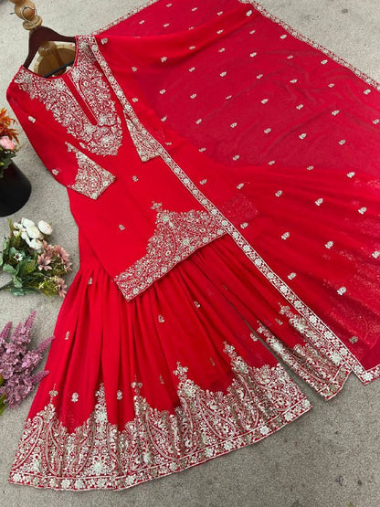 Faux Georgette With Embroidery Work Top-Bottom And Dupatta Set Fully Stitched Ready To Wear single available wholesale