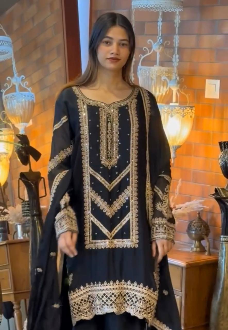PARTY WEAR TOP AND PLAZZO. WITH FANCY DUPPATA AND EMBROIDERY WORK