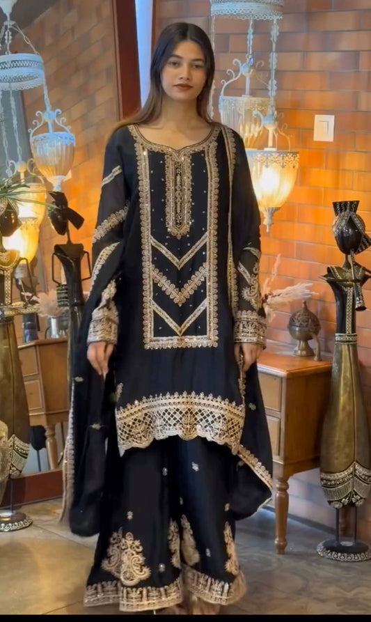 PARTY WEAR TOP AND PLAZZO. WITH FANCY DUPPATA AND EMBROIDERY WORK