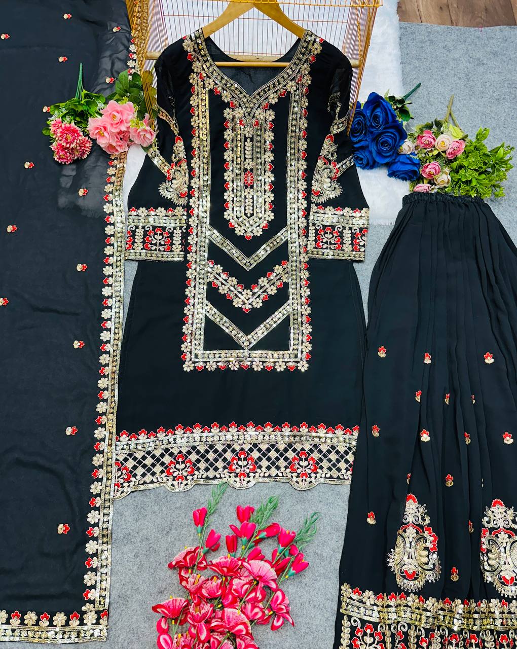 PARTY WEAR TOP AND PLAZZO. WITH FANCY DUPPATA AND EMBROIDERY WORK