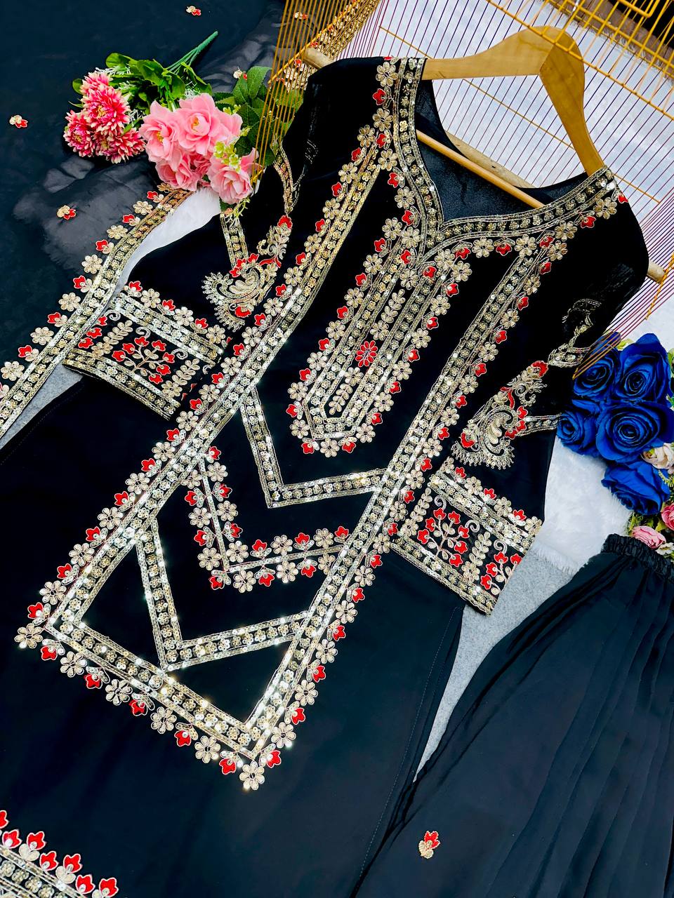 PARTY WEAR TOP AND PLAZZO. WITH FANCY DUPPATA AND EMBROIDERY WORK