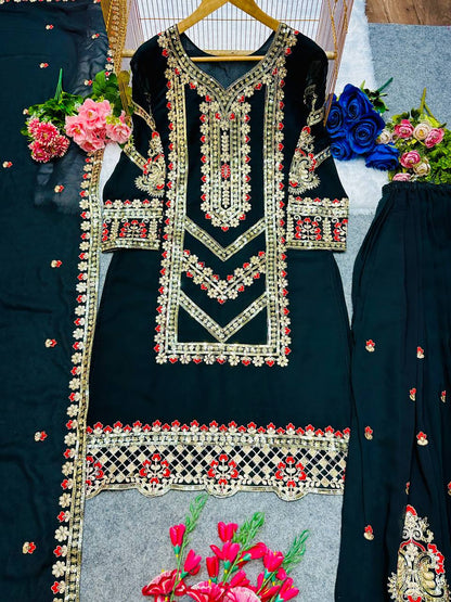 PARTY WEAR TOP AND PLAZZO. WITH FANCY DUPPATA AND EMBROIDERY WORK