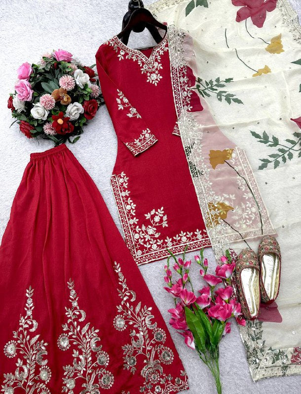 Đěsigner Party Wear Look Heavy Cinon Silk Top Sarara & Dupatta Set single available wholesale