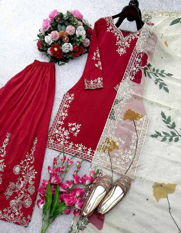 Đěsigner Party Wear Look Heavy Cinon Silk Top Sarara & Dupatta Set single available wholesale