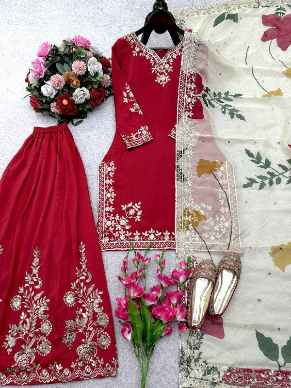 Đěsigner Party Wear Look Heavy Cinon Silk Top Sarara & Dupatta Set single available wholesale