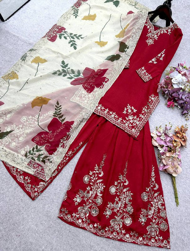 Đěsigner Party Wear Look Heavy Cinon Silk Top Sarara & Dupatta Set single available wholesale