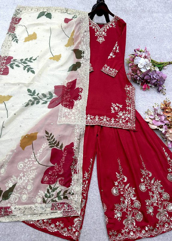 Đěsigner Party Wear Look Heavy Cinon Silk Top Sarara & Dupatta Set single available wholesale