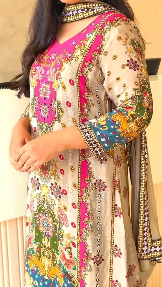 FANCY DESIGN WITH DIGITAL PRINTED A-LINE KURTA - PLAZZO WITH  DUPATTA