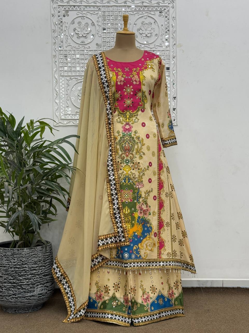 FANCY DESIGN WITH DIGITAL PRINTED A-LINE KURTA - PLAZZO WITH  DUPATTA