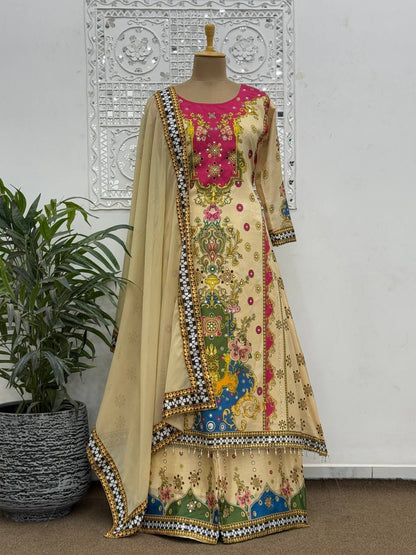 FANCY DESIGN WITH DIGITAL PRINTED A-LINE KURTA - PLAZZO WITH  DUPATTA