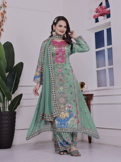 FANCY DESIGN WITH DIGITAL PRINTED A-LINE KURTA - PLAZZO WITH  DUPATTA