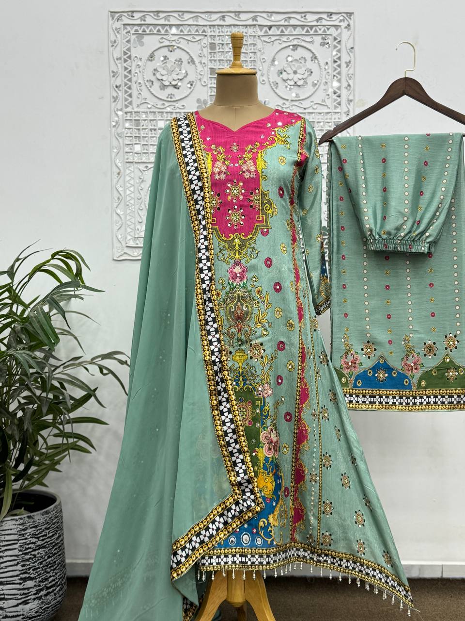 FANCY DESIGN WITH DIGITAL PRINTED A-LINE KURTA - PLAZZO WITH  DUPATTA