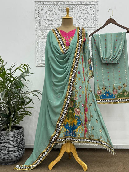 FANCY DESIGN WITH DIGITAL PRINTED A-LINE KURTA - PLAZZO WITH  DUPATTA