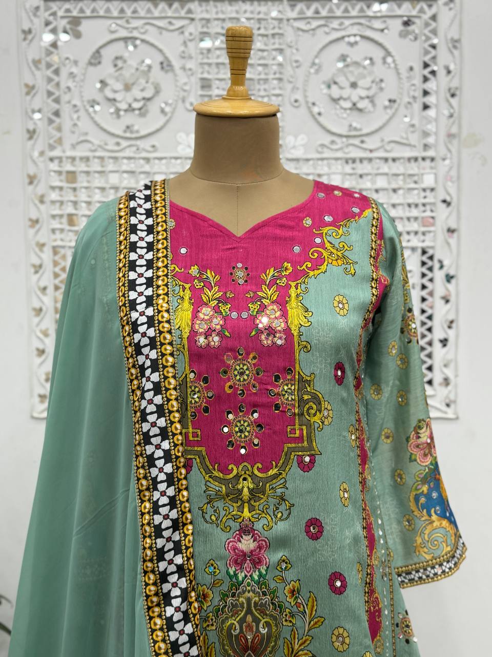 FANCY DESIGN WITH DIGITAL PRINTED A-LINE KURTA - PLAZZO WITH  DUPATTA
