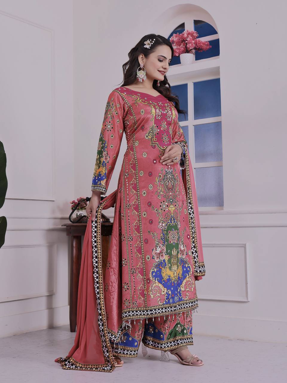 FANCY DESIGN WITH DIGITAL PRINTED A-LINE KURTA - PLAZZO WITH  DUPATTA