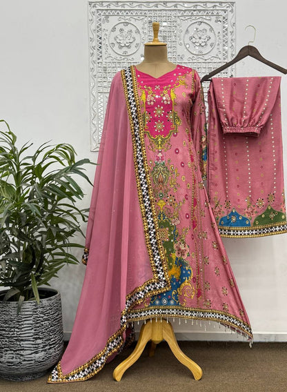 FANCY DESIGN WITH DIGITAL PRINTED A-LINE KURTA - PLAZZO WITH  DUPATTA