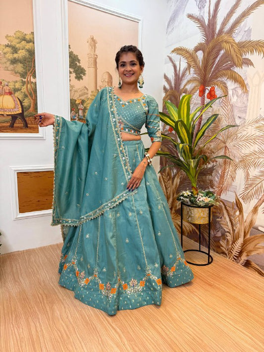 EXCLUSIVE LEHENGA, BLOUSE & KOTI SET* 👗 *THIS SET IS COMING WITH SHIMMER FABRIC & HEAVY EMBROIDERY WORK