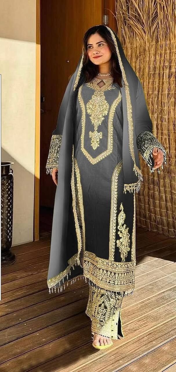 Đěsigner Party Wear Look Pur Dual Tone Peding Chinon Silk Top Plazzo & Dupatta Set