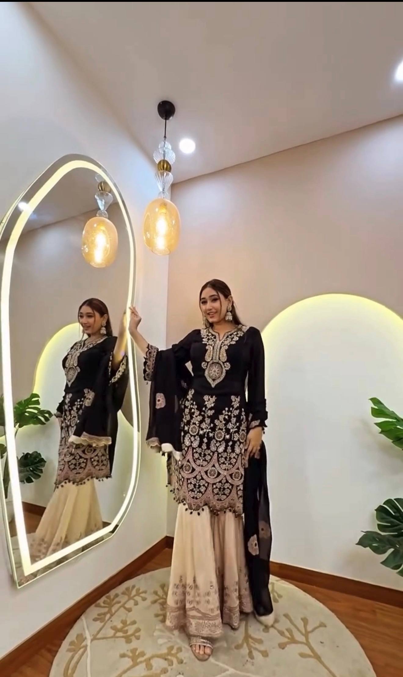 DESIGNER WEAR KURTA SARARA PAIR WITH DUPATTA IN SEQUENCE EMBROIDERY WORK single available wholesale