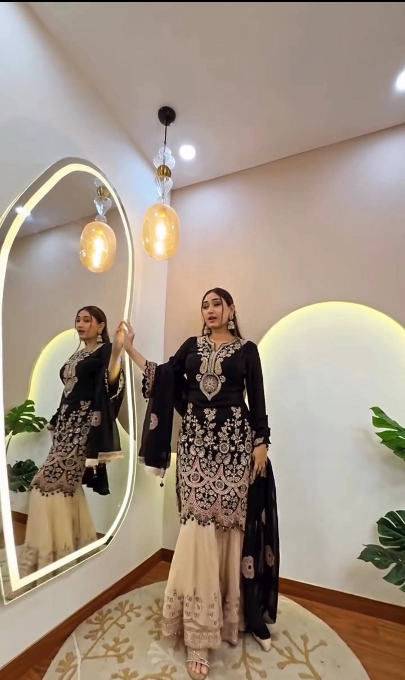 DESIGNER WEAR KURTA SARARA PAIR WITH DUPATTA IN SEQUENCE EMBROIDERY WORK single available wholesale