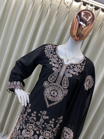 DESIGNER WEAR KURTA SARARA PAIR WITH DUPATTA IN SEQUENCE EMBROIDERY WORK single available wholesale