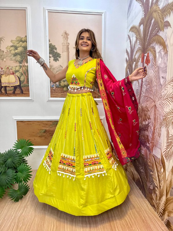 navrati  PURE RAYON FABRIC FULL HEAVY EMBROIDERY WORK AND LACE BORDER single available wholesale