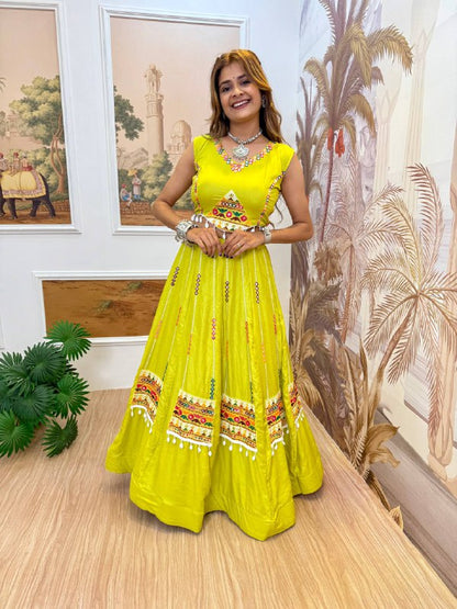 navrati  PURE RAYON FABRIC FULL HEAVY EMBROIDERY WORK AND LACE BORDER single available wholesale