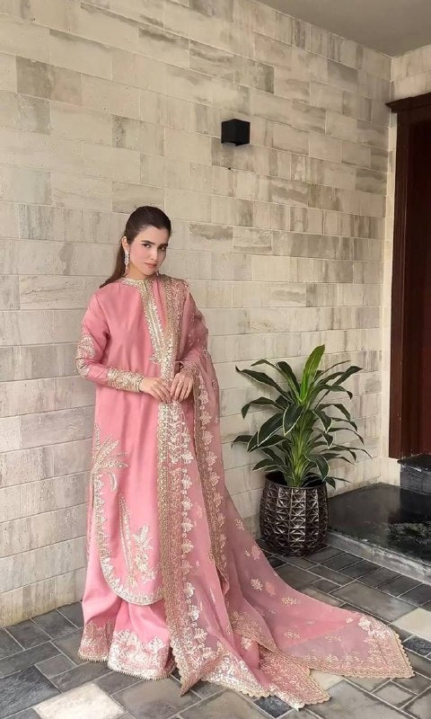 PARTY WEAR HEAVY EMBROIDERY CHINE SEQUENCE WORK TOP PLAZZO WITH DUPATTA single available wholesale
