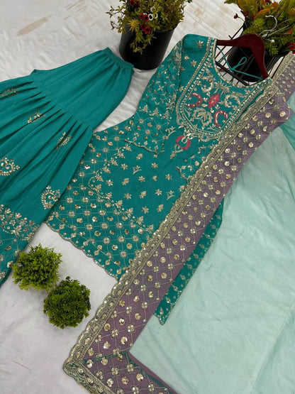 New Designer Party Wear Look Top-Plazzo and Dupatta With Heavy Embroidery Work