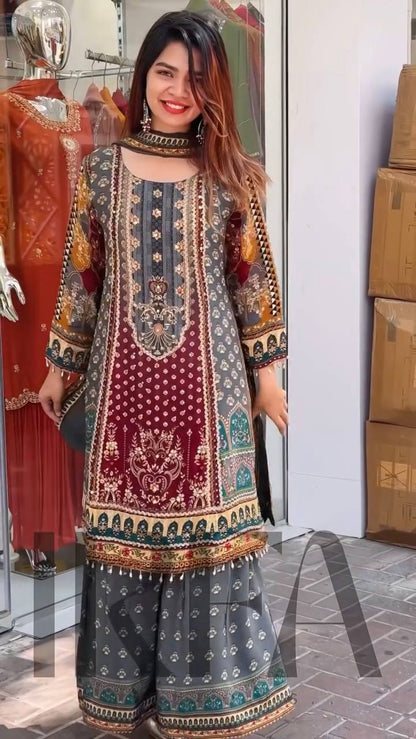 FUAX GEORGETTE DIGITAL PRINT HAND WORK SALWAR SUIT