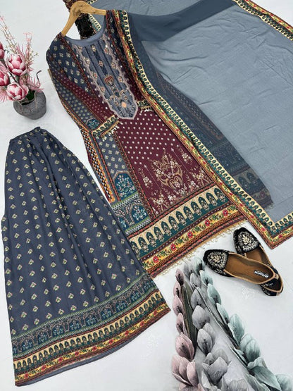 FUAX GEORGETTE DIGITAL PRINT HAND WORK SALWAR SUIT