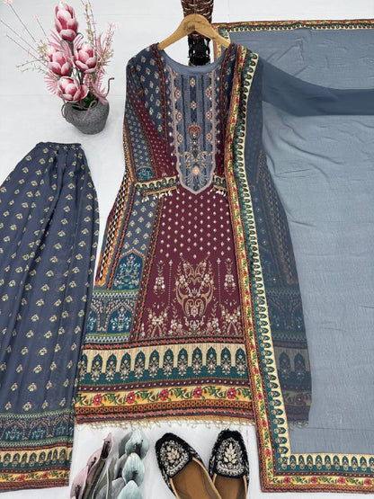 FUAX GEORGETTE DIGITAL PRINT HAND WORK SALWAR SUIT