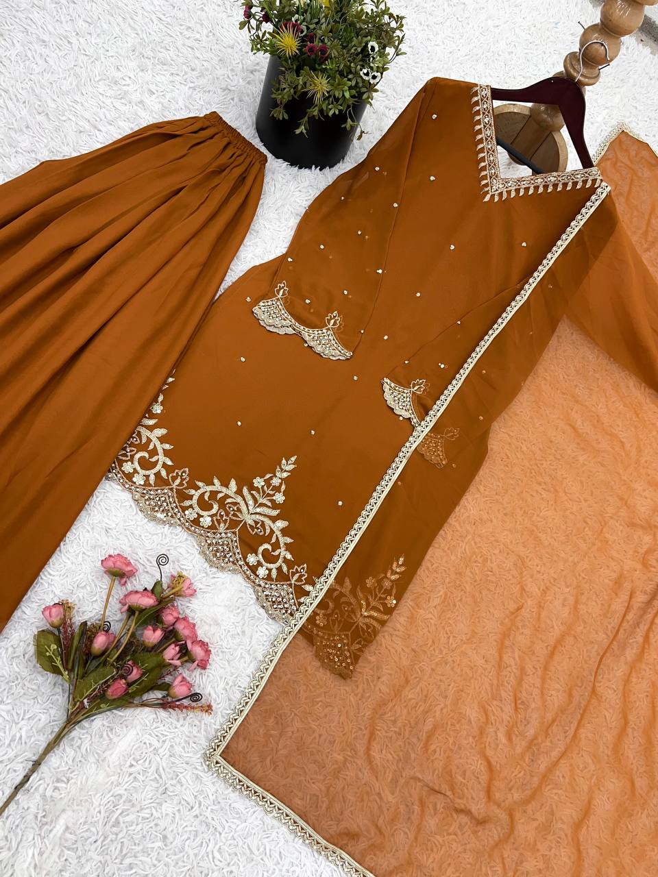 New Designer Party Wear Look Top-Plazzo and Dupatta With Heavy Embroidery Work