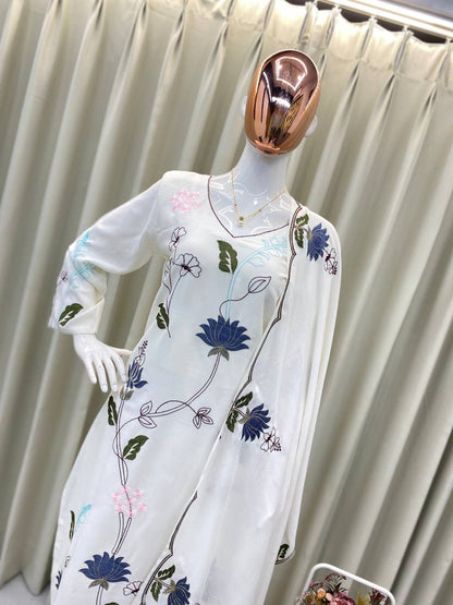 RENDING KURTA PLAZZO AND DUPATTA SET WITH  BEAUTIFUL LOTUS MOTIFS EMBROIDERY WORK