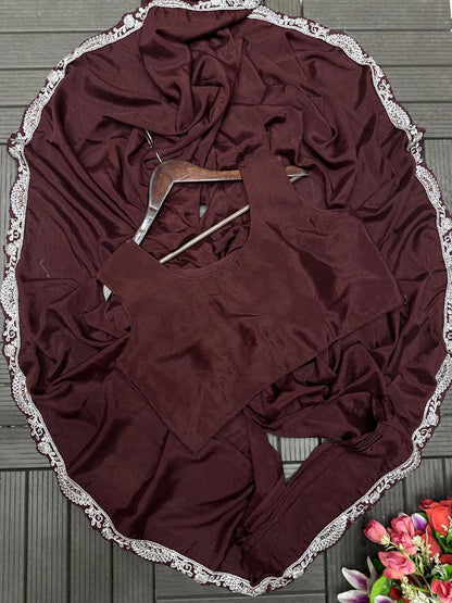 Trending Embroidery Sequence work ready to wear saree with full koti