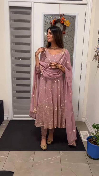 READY TO WEAR SPACIAL FANCY DESIGN HEAVY EMBROIDERY AND SEQUENCE WORK ANARKALI GOWN-BOTTOM   WITH  DUPATTA