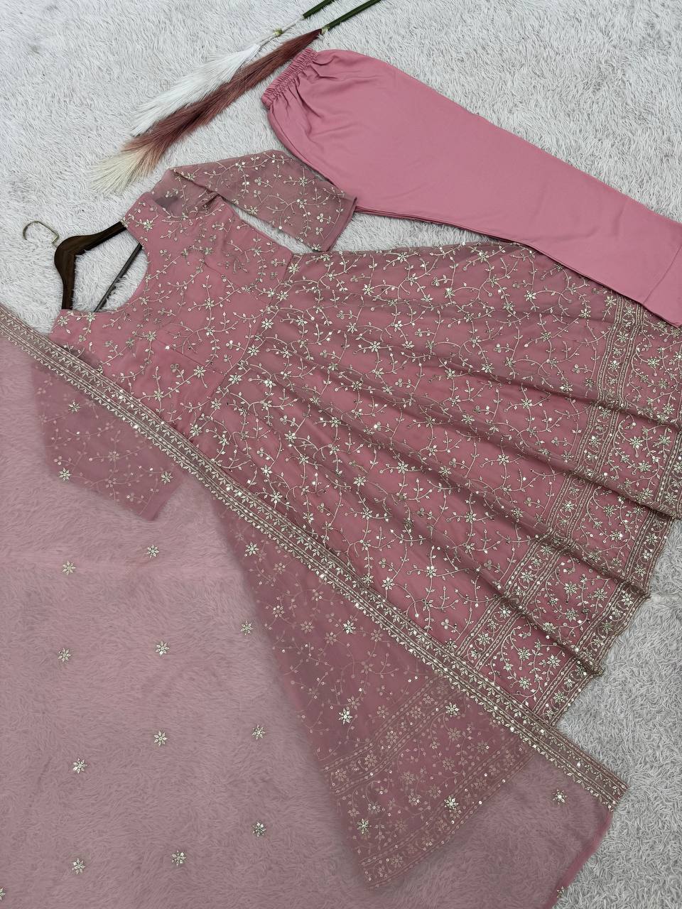 READY TO WEAR SPACIAL FANCY DESIGN HEAVY EMBROIDERY AND SEQUENCE WORK ANARKALI GOWN-BOTTOM   WITH  DUPATTA