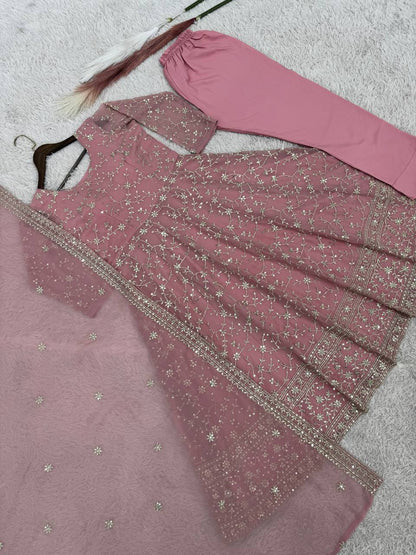 READY TO WEAR SPACIAL FANCY DESIGN HEAVY EMBROIDERY AND SEQUENCE WORK ANARKALI GOWN-BOTTOM   WITH  DUPATTA